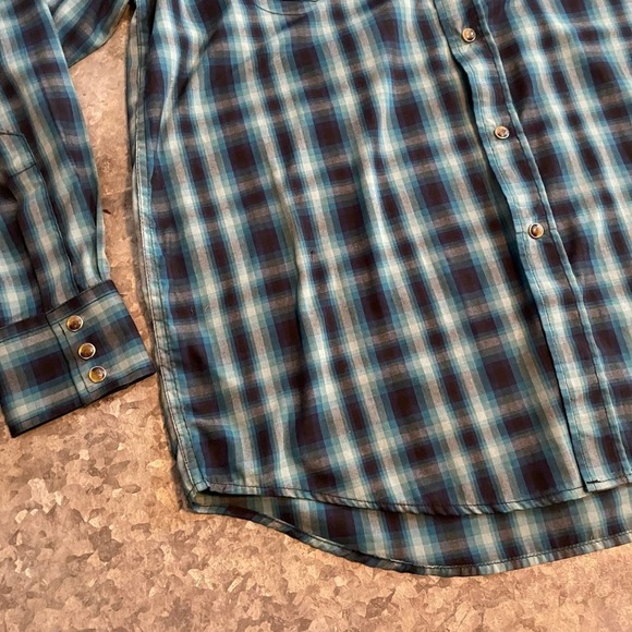 Pendleton Frontier Shirt Long Sleeve Snap Western Blue Green Plaid Mens Medium - Picture 5 of 11